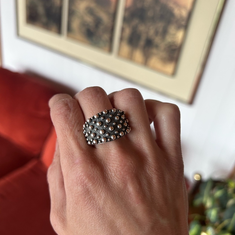 Vintage modern ball statement Sterling silver ring